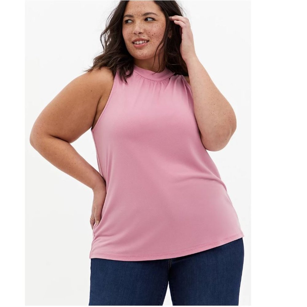 Torrid Size 1X Blush Pink Crepe Mock Neck Sleeveless Blouse
